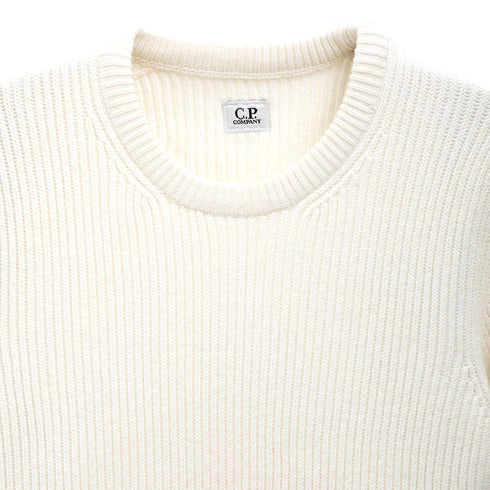 C.P. Company Full Rib Crew Neck Jumper Gauze White 103 15CMKN077A Degli Uberti